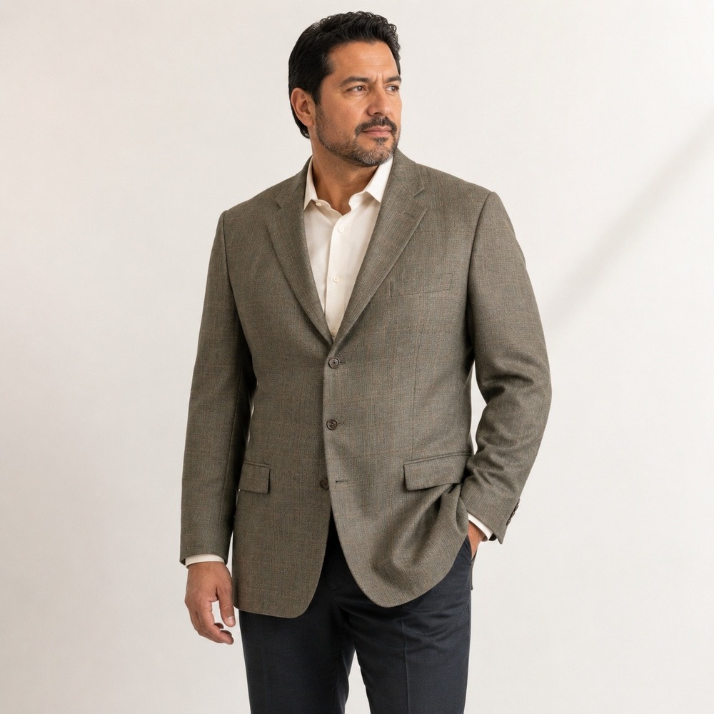 Lauren Ralph Lauren Sport Coat Silk Wool Mens 46L Tan Olive Glen Plaid Blazer